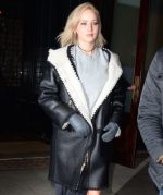 Jennifer Lawrence Black Shearling Leather Coat