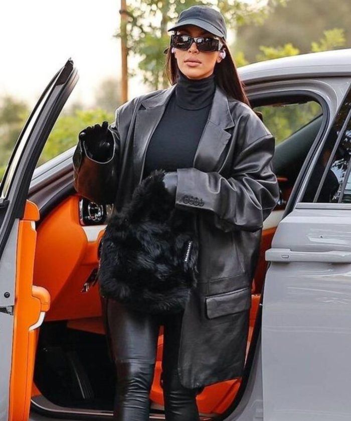 Kim Kardashian Black Leather Blazer