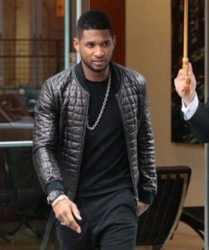 Usher Black Quilted Bomber Leather Jacket a man in a black jacket